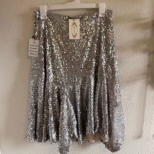 Joyfolie Sparkling Silver Sequin Skirt